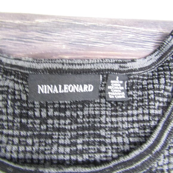 Nina Leonard NEW NWT Large Gray Black A Line Long Sleeve Skater Dress Crewneck - Picture 3 of 9